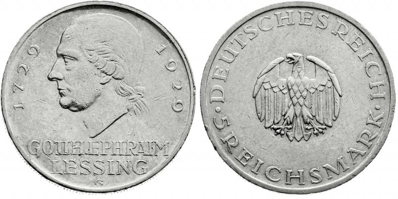 Weimarer Republik
Gedenkmünzen
5 Reichsmark Lessing
1929 G. gutes sehr schön,...