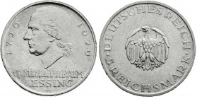 Weimarer Republik
Gedenkmünzen
5 Reichsmark Lessing
1929 G. gutes sehr schön, kl. Kratzer und winz. Randfehler