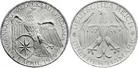 Weimarer Republik
Gedenkmünzen
3 Reichsmark Waldeck
1929 A. fast Stempelglanz