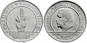 Weimarer Republik
Gedenkmünzen
3 Reichsmark Schwurhand
1929 D. prägefrisch/fast Stempelglanz
