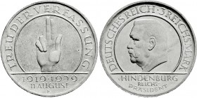Weimarer Republik
Gedenkmünzen
3 Reichsmark Schwurhand
1929 E. vorzüglich/Stempelglanz