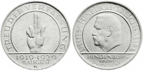 Weimarer Republik
Gedenkmünzen
3 Reichsmark Schwurhand
1929 G. prägefrisch, winz. Randfehler