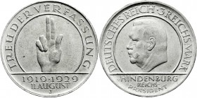 Weimarer Republik
Gedenkmünzen
3 Reichsmark Schwurhand
1929 J. fast Stempelglanz
