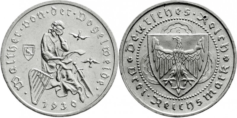 Weimarer Republik
Gedenkmünzen
3 Reichsmark Vogelweide
1930 G. sehr schön/vor...