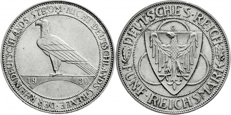 Weimarer Republik
Gedenkmünzen
5 Reichsmark Rheinstrom
1930 G. vorzüglich/Ste...