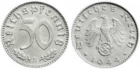 Drittes Reich
Klein/- und Kursmünzen
50 Reichspfennig, Aluminium 1939-1944
1944 B. fast Stempelglanz