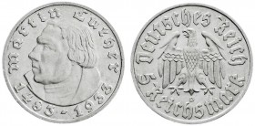 Drittes Reich
Gedenkmünzen
5 Reichsmark Luther, 1933-1934
1933 D. gutes vorzüglich