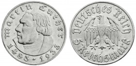 Drittes Reich
Gedenkmünzen
5 Reichsmark Luther, 1933-1934
1933 F. vorzüglich/Stempelglanz