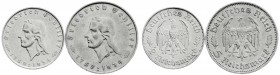 Drittes Reich
Gedenkmünzen
5 Reichsmark Schiller 1934
2 und 5 Reichsmark 1934 F. vorzüglich und sehr schön