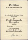 Orden und Ehrenzeichen
Deutschland
Drittes Reich, 1933-1945
Urkunde zum Deutschen Schutzwall-Ehrenzeichen, Berlin, 19. Sept. 1940. Verliehen an den...