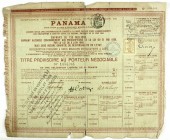 Varia
Aktien
Panama
Obligationsschein vom 26. Juni 1888 über 60 Francs der Panama-Kanal-Gesellschaft. Diverse Stempel, eine Klebemarken und Wellens...