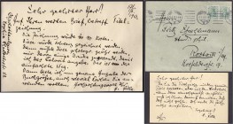 Varia
Autographen
Kaiserreich, 1871-1918
Eigenhändiger Brief, Berlin Charlottenburg 17. Juni 1913, verfasst von dem Dichter, Maler und Grafiker Hei...