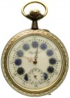 Varia
Uhren
Taschenuhren
Große Regulator-Taschenuhr (B-Uhr) um 1900 mit blau emaillierten Ziffern. Eisengehäuse. 66 mm.
Werk sitzt etwas wackelig,...