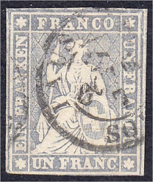 Briefmarken
Ausland
Schweiz
1 Fr. Sitzende Helvetia 1854, sauber gestempelt i...