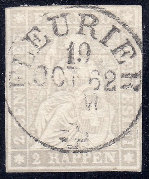 Briefmarken
Ausland
Schweiz
2 Rp. Sitzende Helvetia 1862, traumhafte Entwertu...