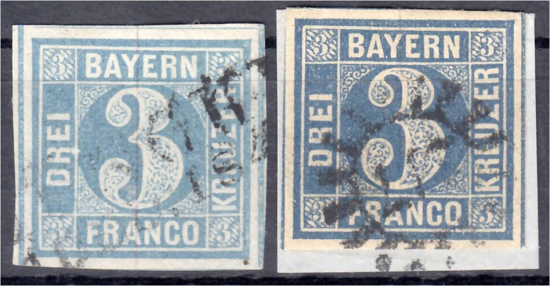 Briefmarken
Deutschland
Altdeutschland
3 Kreuzer Freimarken 1849, zwei gestem...