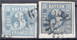 Briefmarken
Deutschland
Altdeutschland
3 Kreuzer Freimarken 1849, zwei gestempelte Werte Farbe ,,a" und ,,b", vollrandig, Kabinetterhaltung, beide ...