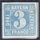 Briefmarken
Deutschland
Altdeutschland
3 Kreuzer 1850, ungebraucht mit Falz, Platte 2, signiert. Mi. 300,-€.
*