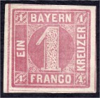 Briefmarken
Deutschland
Altdeutschland
1 Kreuzer 1850, postfrisch, Platte 1, allseits vollrandig geschnittenes Luxusstück, links mit kleinem Teil d...