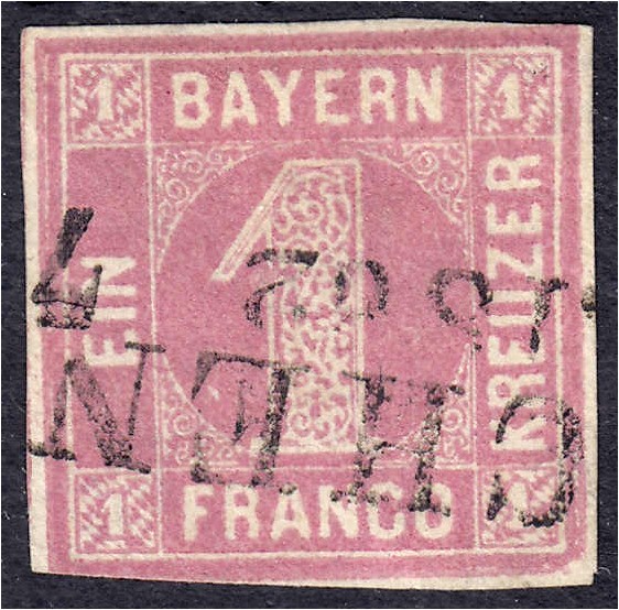Briefmarken
Deutschland
Altdeutschland
1 Kreuzer rosa 1850, Platte 2, mit sel...