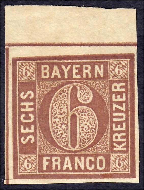Briefmarken
Deutschland
Altdeutschland
6 Kreuzer 1850, postfrisch, 6 mm Oberr...