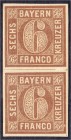 Briefmarken
Deutschland
Altdeutschland
6 Kreuzer 1850, ungebraucht mit Falz, senkrechtes Paar in Luxuserhaltung, bestens geprüft Pfenninger.
*