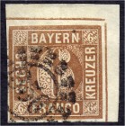 Briefmarken
Deutschland
Altdeutschland
6 Kreuzer 1850, gestempelt, vollrandig, Platte 2, rechte obere Bogenecke, signiert Grobe. Selten.
gestempel...