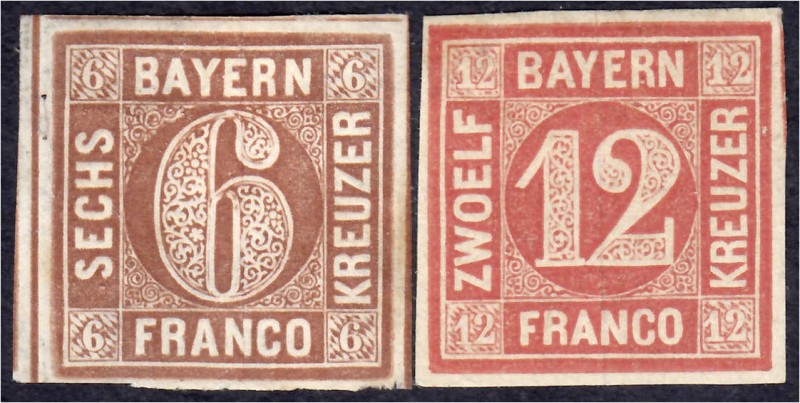 Briefmarken
Deutschland
Altdeutschland
6 Kreuzer + 12 Kreuzer Freimarken 1850...