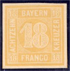 Briefmarken
Deutschland
Altdeutschland
18 Kreuzer 1850, postfrische Luxuserhaltung, vollrandig, tiefst geprüft Schmidt BPP.
**