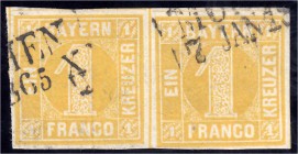 Briefmarken
Deutschland
Altdeutschland
1 Kreuzer Freimarken 1862, sauber gestempelt mit L 2 München, waagerechtes Paar in Kabinetterhaltung.
geste...