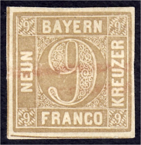 Briefmarken
Deutschland
Altdeutschland
9 Kreuzer ockerbraun 1862, ungebraucht...