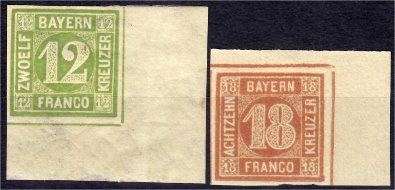 Briefmarken
Deutschland
Altdeutschland
12 Kreuzer und 18 Kreuzer Freimarken 1...