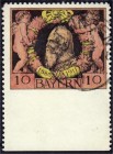 Briefmarken
Deutschland
Altdeutschland
25 Jahre Regentschaft von Prinzregent Luitpold 1911, sauber gestempelt ,,KITZINGEN", am Unterrand ungezähnt,...
