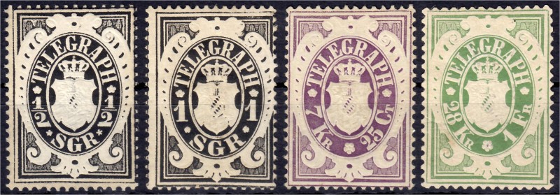 Briefmarken
Deutschland
Altdeutschland
1/2 Sgr., 1 Sgr., 7 Kr. und 28 Kr. Tel...