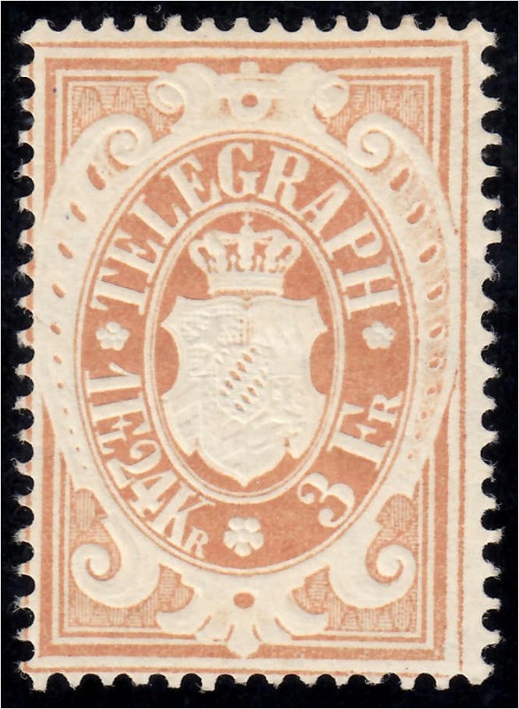 Briefmarken
Deutschland
Altdeutschland
1 Fl 24 Kr. / 3 Fr. Telegrafenmarke 18...