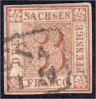 Briefmarken
Deutschland
Altdeutschland
3 Pf. SACHSEN-DREIER 1850, sauber gestempelt, farbfrisch, repariert, optisch ein ansprechendes Exemplar. Sig...