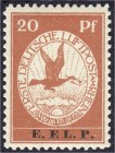 Briefmarken
Deutschland
Deutsches Reich
20 Pf. E.L.L.P. Flugpost 1912, postfrische Erhaltung, signiert. Mi. 450,-€.
**