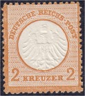 Briefmarken
Deutschland
Deutsches Reich
2 Kreuzer kleiner Brustschild 1872, postfrische Luxuserhaltung, unsigniert.
**