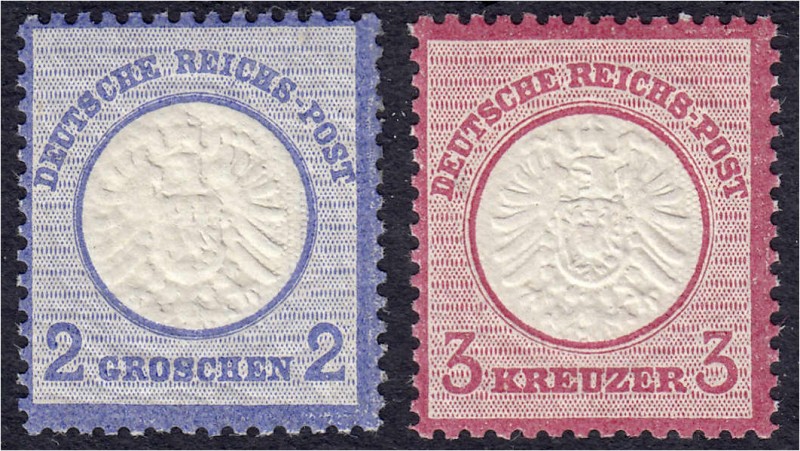 Briefmarken
Deutschland
Deutsches Reich
2 Gr. und 3 Kr. großer Brustschild 18...