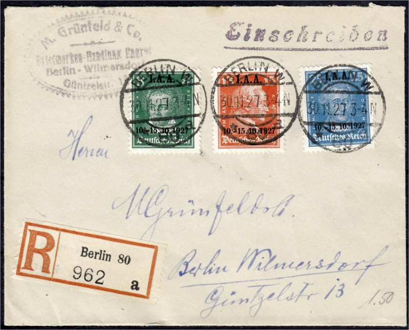 Briefmarken
Deutschland
Deutsches Reich
8 Pf. - 25 Pf. I.A.A. 1927, traumhaft...