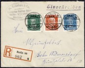 Briefmarken
Deutschland
Deutsches Reich
8 Pf. - 25 Pf. I.A.A. 1927, traumhaft gestempelter Satz auf R-Brief.
Brief