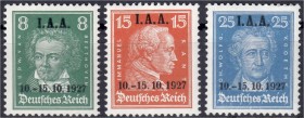 Briefmarken
Deutschland
Deutsches Reich
8 Pf. - 25 Pf. I.A.A. 1927, tadellos in postfrischer Erhaltung, jeder Wert geprüft Schlegel BPP. Mi. 240,-€...