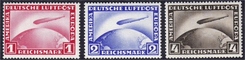 Briefmarken
Deutschland
Deutsches Reich
1 M, 2 M und 4 M Zeppelin 1928/31 pos...