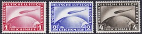Briefmarken
Deutschland
Deutsches Reich
1 M, 2 M und 4 M Zeppelin 1928/31 postfrische Erhaltung. Mi. 580,-€.
**