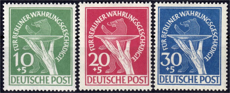 Briefmarken
Deutschland
Berlin
Währungsgeschädigte 1949, kompletter Satz in p...