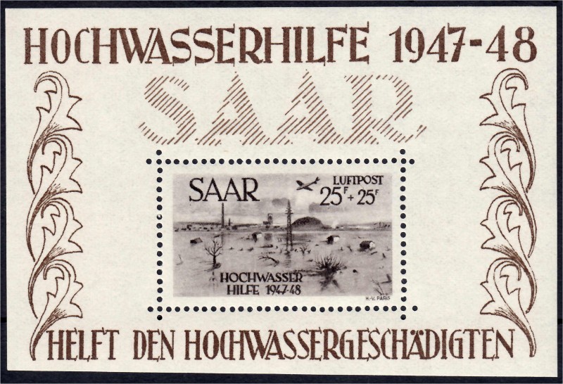 Briefmarken
Deutschland
Saarland
Kleiner Hochwasserblock 1948, postfrische Er...