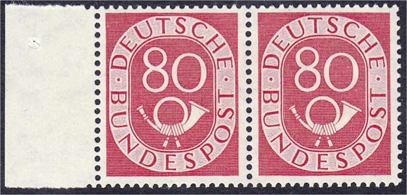 Briefmarken
Deutschland
Bundesrepublik Deutschland
80 Pf. Posthorn 1951, waag...