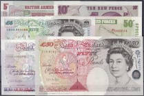 Banknoten
Ausland
Grossbritannien
6 Scheine: 3 Scheine mit Sign. Kentfield o.D. (1971-1982) zu 5, 20 und 50 Pounds, dazu 5, 10 und 50 Pence British...