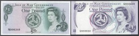 Banknoten
Ausland
Insel Man
2 X 1 Pound: auf Bradvek (Plastik) o.D. (1983), geringe Auflage (Seriennr. M000260) und o.D. (1983), geringere Größe Si...
