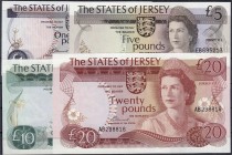 Banknoten
Ausland
Jersey
4 Scheine: komplette Serie o.D. (1976): 1 Pound, 5, 10 und 20 Pounds, jew. mit Sign. 2.
alle I und I-, teils selten